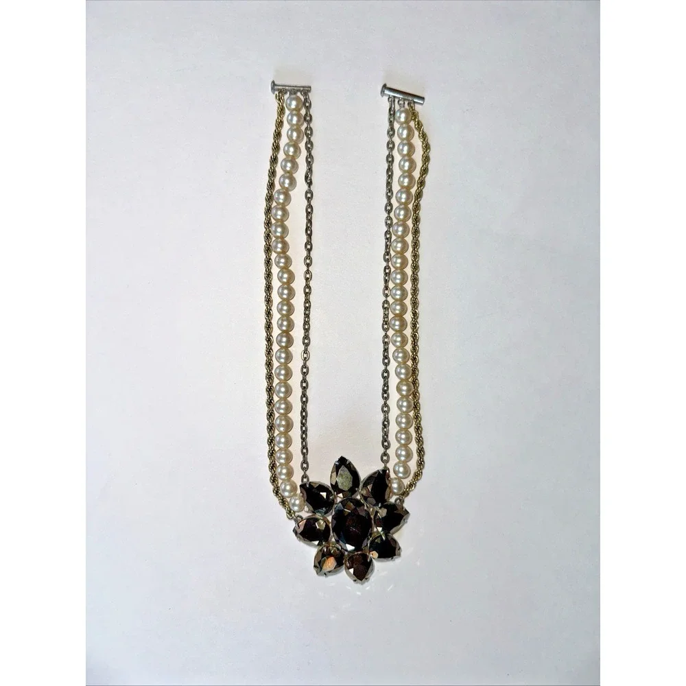 Unbranded Statement Necklace Women OS Gold Silver Pearl Black Crystal Excellent